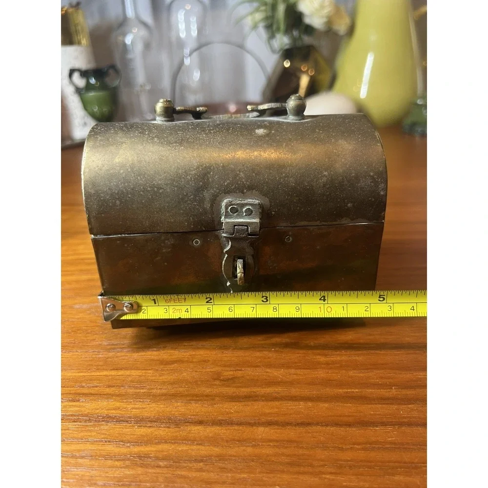 Vintage Brass Trinket Treasure Chest Jewelry Box Latch Hook